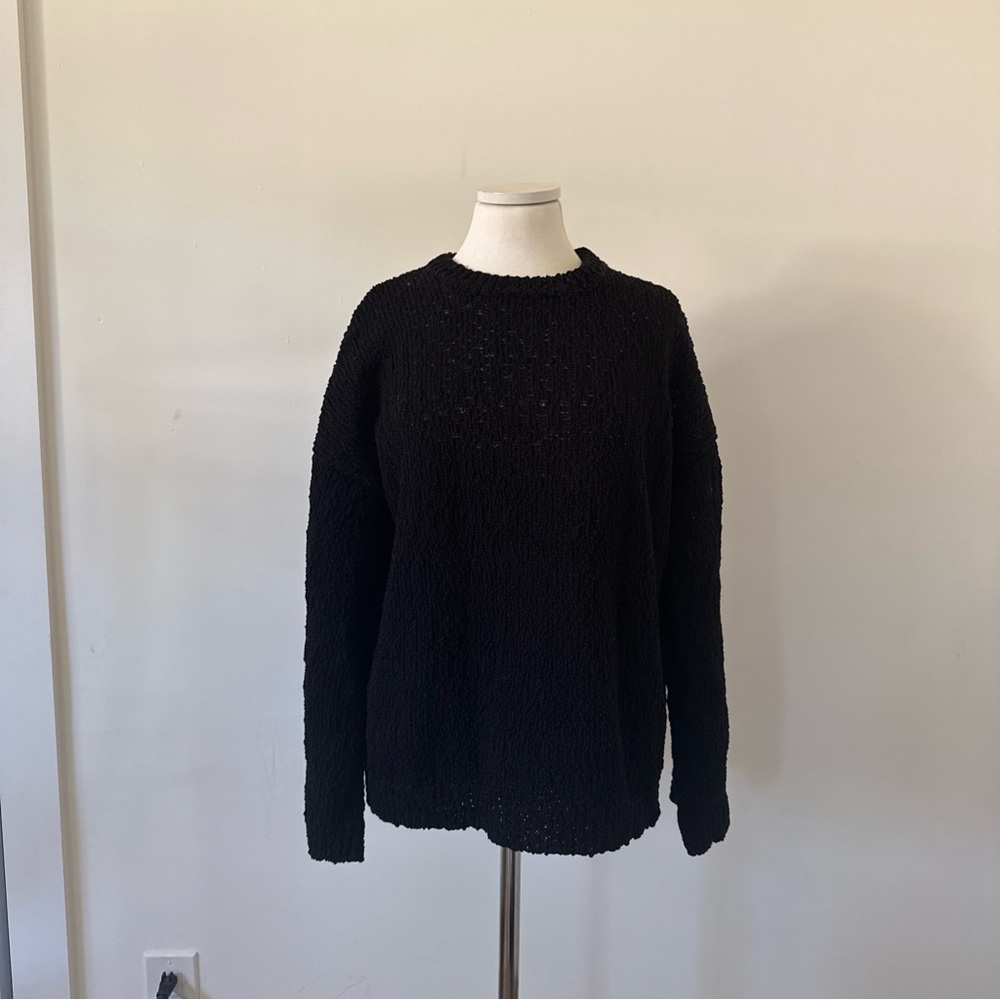 Toteme Black Boucle Textured Cotton Knit Black Sweater S
